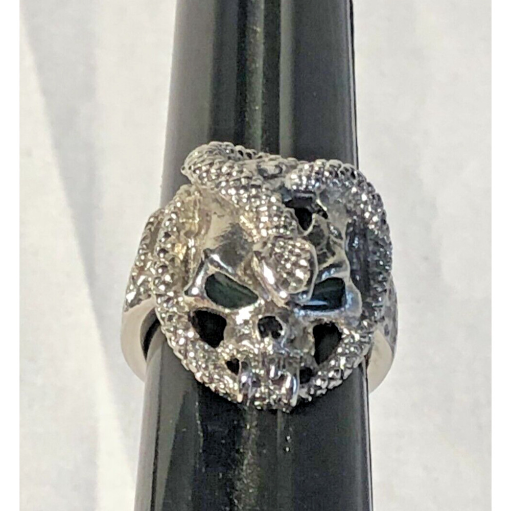 Sigal Silvertone Figural Skull & Snake Fang Men's Statement Bikers Ring Size 11 - Picture 3 of 8